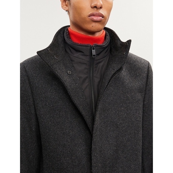TED BAKER Wool Charcoal Tweed Single Breasted Funnel Neck Shell Panel Coat 44 - Picture 8 of 16